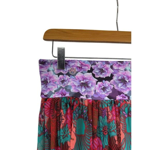 Maagi Bright Floral Mesh Maxi Skirt Tiered Swim Cover Up Beach Womens Medium - Picture 4 of 7